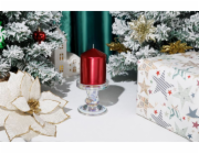 Sviečka MagicHome Vianoce, 7x10 cm, valcová, červená, metalický efekt