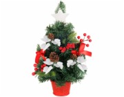 Stromček MagicHome Vianoce, ozdobený, červený, s listami, 40 cm