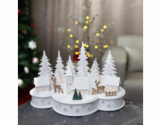 Dekorácia MagicHome Vianoce, Dedinka s jeleňmi, 10 LED teplá biela, 2xAA, MDF, 30x14x19,5 cm