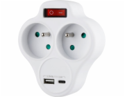 Zásuvka Strend Pro, rozbočovacia, rozdvojka, biela, 2x 16 A, USB A+C, vypínač