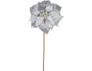 Kvet MagicHome Vianoce, Poinssetia, strieborná, stonka, veľkosť kvetu: 35 cm