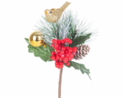 Vetvička MagicHome Vianoce, s vtáčikom, červeno - zlatá, 16 cm
