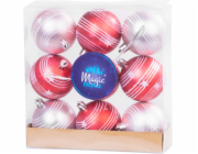 MagicHome Vánoční koule, 9 ks, červeno-růžové, matné, s ozdobou, na vánoční stromek, 6 cm
