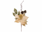 MagicHome Vánoční větvička s květem poinsettie, zlatá, 34 cm