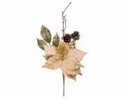 MagicHome Vánoční větvička s květem poinsettie, zlatá, 34 cm