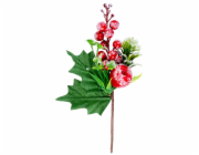 MagicHome Vánoční větvička, s bobulemi a jablkem, červená, s mrazivým efektem, 22 cm