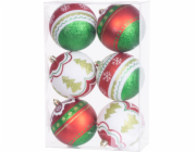 MagicHome Vánoční koule, 6 ks, červeno-zelené, s ozdobou, na vánoční stromek, 8 cm