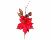 MagicHome Vánoční větvička s květem poinsettie, červená, 34 cm