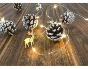 MagicHome Vánoční borovicový řetěz, 20x LED teplá bílá, se sněhovými šiškami, 2xAA, jednoduché světl