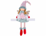 MagicHome Vánoční figurka, andělíček s červenými botami a dlouhýma nohama, látka, růžovo-zelená, 16x