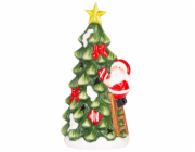 Dekorace MagicHome Vánoce, Stromeček se Santou, LED, terakota, 11x8,7x21,8 cm