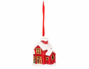 Dekorace MagicHome Christmas, domeček, LED, terakota, závěsná, 5,5x5x7,2 cm