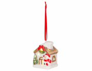 Dekorace MagicHome Christmas, Domeček se sněhulákem, LED, terakota, závěsný, 5,8x5x7 cm