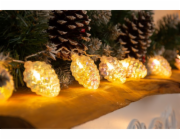 Řetěz MagicHome Christmas Pine, 10x LED teplá bílá, s borovicovými šiškami, 2xAA, jednoduché světlo,