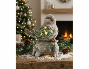 MagicHome vánoční dekorace, sýkorka na kmeni stromu, 9 LED, 3xAAA, keramika, 22x21,50x40 cm