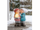 MagicHome Vánoční figurka, Chlapec a dívka se sněhovou ko...