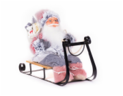 MagicHome Vánoční dekorace, Santa na saních, šedá - růžová, 46 cm