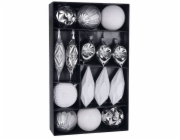 MagicHome Vánoční koule, sada, 16 ks, bílo - stříbrné, na vánoční stromek, 8-15 cm
