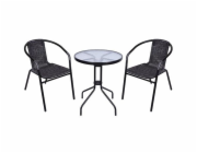 Set balkónový ALESIA, černý/antracit, stůl 70x60 cm, 2x židle 52x55x73 cm, ocel