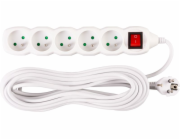 Kabel DG-F805BK L-10 m, prodlužovací kabel, bílý, 5x zásuvka + vypínač