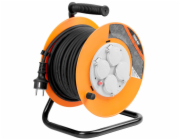 Kabel Strend Pro CR038, prodlužovací kabel, L-30 m, 4x zásuvka, IP44, černá guma, na bubnu