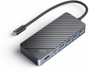 Orico Dokovací stanice/replikátor Dokovací stanice Orico USB-C s M.2 NVMe/SATA pouzdrem, USB-A/C 10 Gbps, HDMI 4K, PD 100W, RJ45