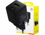 Baseus Nabíječka Palm 20W rychlá síťová nabíječka USB + USB-C QC3.0 PD3.0 s 1m kabelem USB-C černá