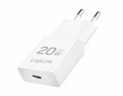 LogiLink Nabíječka LogiLink PA0345 USB GaN síťová nabíječka, 20 W, 1x USB-C (PD), bílá