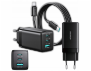 Joyroom Nabíječka Joyroom JR-TG10 65W GaN nástěnná nabíječka 2x USB-C + USB-A se 100W USB-C - USB-C kabelem 1,2 m - černá