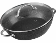 MagicHome Černý hrnec Marble Line, mělký, 26 cm, 2,8 litru, s poklicí, nádoba na pečení odolná vůči 