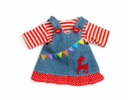 Bigjigs Toys Džínové šaty s laclem a pruhovaným tričkem pro panenku 28 cm