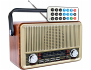 NoName Rádio. PŘENOSNÉ RÁDIO RABA RETRO S BLUETOOTH, FM, USB, SD, AUX S DÁLKOVÝM OVLÁDÁNÍM, HNĚDÉ LX510BTB