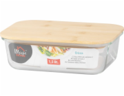 Dóza MagicHome, skleněná, obdélníková, 1500 ml, s bambusovým víkem