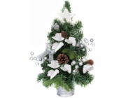 Stromček MagicHome Vianoce, ozdobený, strieborný, s listami, 40 cm