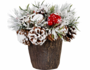 Ikebana MagicHome Vánoční, se zasněženou chvojí, imitace dřeva 18 cm