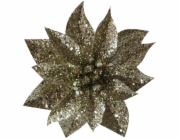 Kvet MagicHome Vianoce GlitterPoinsettia, so štipcom, šampaň, veľkosť kvetu: 9 cm, dĺžka kvetu: 8 cm