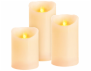 Sviečky MagicHome Vianoce, sada 3 ks, LED, 3xAAA, pravý vosk, jednoduché svietenie, časovač, pohybli