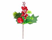 MagicHome vánoční větvička s bobulemi a jablkem, 21 cm