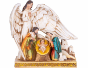 MagicHome Vianoce dekorace, Svatá rodina pod křídly anděla, polyresin, 21,5 cm