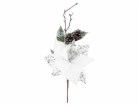 MagicHome Vánoční větvička s květem poinsettie, bílá, 34 cm