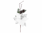 MagicHome Vánoční větvička s květem poinsettie, bílá, 34 cm