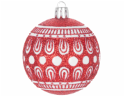 MagicHome Vánoční koule, 8 ks, 6 cm, červené s bílým ornamentem, na vánoční stromek