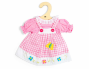 Bigjigs Toys Růžové kostkované šaty s laclem pro panenku 34 cm