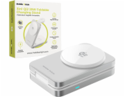 Skládací nabíjecí stojan Mobile Origin 3v1 Qi2 25W PW35, kompatibilní s MagSafe - stříbrný