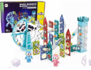 LeanToys Svítící skluzavka pro míčky Magnetické bloky Výtah Ruské kolo 129 dílků LEAN Toys