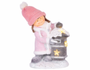 Dekorace MagicHome Vánoce, Holčička s krabičkou, 1 LED, 3xAA, keramika, 31x23x43 cm