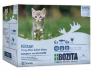 BOZITA Kitten box Masové a rybí kousky v omáčce – vlhké krmivo pro kotě – 12x85g