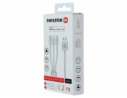 Swissten kabel Textile 3in1 mFi 1,2 m, stříbrná Swissten Datový kabel 3in1 MFi, 1,2 m, textilní, (micro USB, USB-C, Lightnings) stříbrný