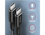 AXAGON BUCM-CM20AB, HQ kabel USB-C <-> USB-C, 2m, USB 2.0, PD 60W 3A, ALU, oplet, černý