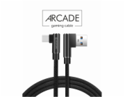 Swissten textilní datový kabel Arcade USB / USB-C 1,2 M /L konektory/ Černý